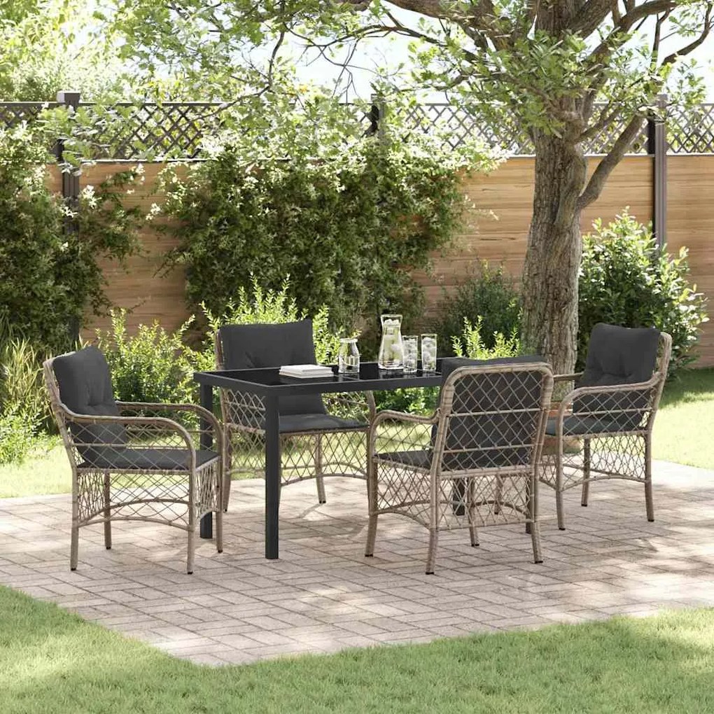 vidaXL Conjunto de Jantar para Jardim com 5 Peças e Almofadas Cinza Claro de Rattan Sintético