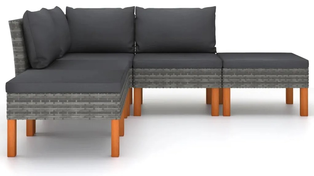 5 pcs conjunto lounge de jardim c/ almofadões vime PE cinzento