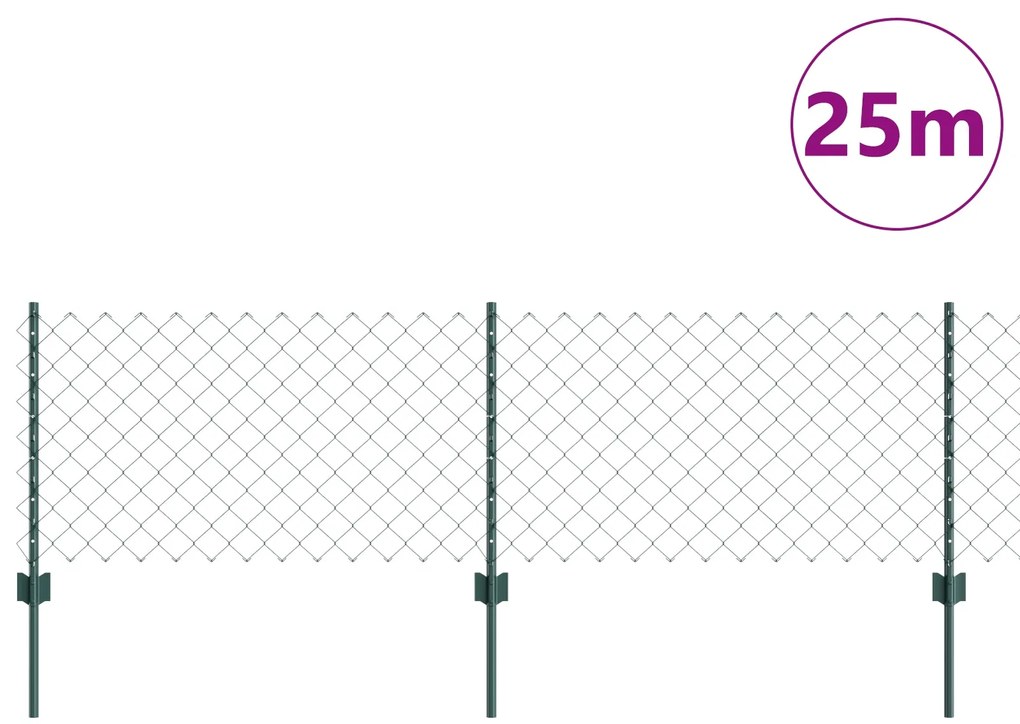 Cerca de Cadeia com 22 Postes U Verde 0,6x25 m Aço