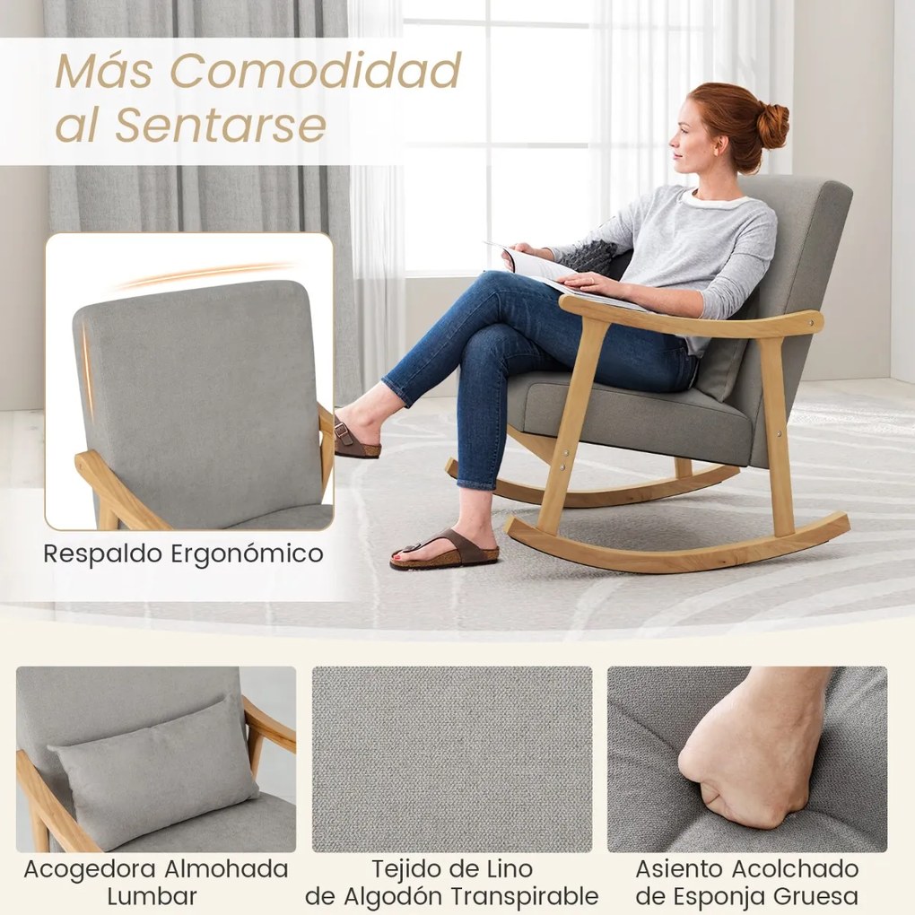 Cadeira de Baloiço, 90 x 66 x 83 cm, Encosto Ergonómico, Cinzento