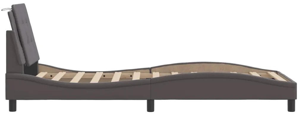 Estrutura cama c/ luzes LED 90x190 cm couro artificial cinzento
