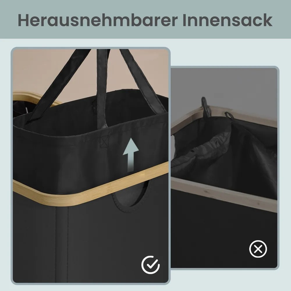 Cesto da roupa suja com tampa 170L, 60 x 38,5 x 75 cm Preto