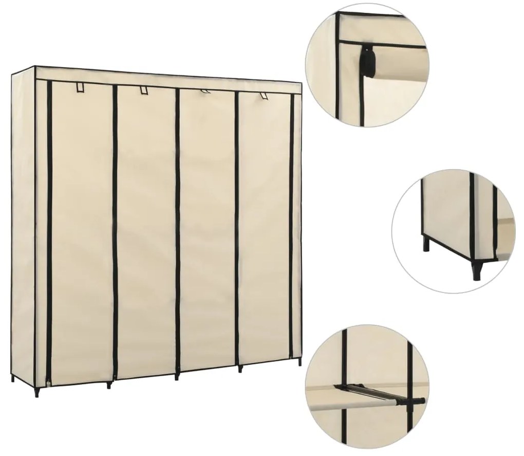 Roupeiro com 4 compartimentos 175x45x170 cm cor creme
