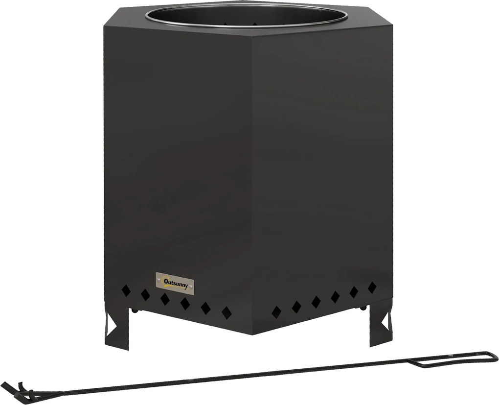 Outsunny Taça de fogo Lareira Feuertonne, incl. gancho, 45 x 38,8  x 46,5 cm, Prata + Preto | Aosom Portugal