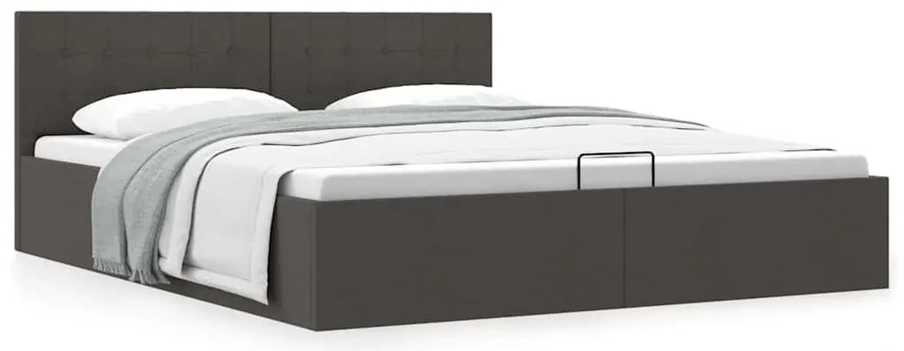 Cama hidráulica c/ arrumação 160x200 cm tecido cinzento-escuro