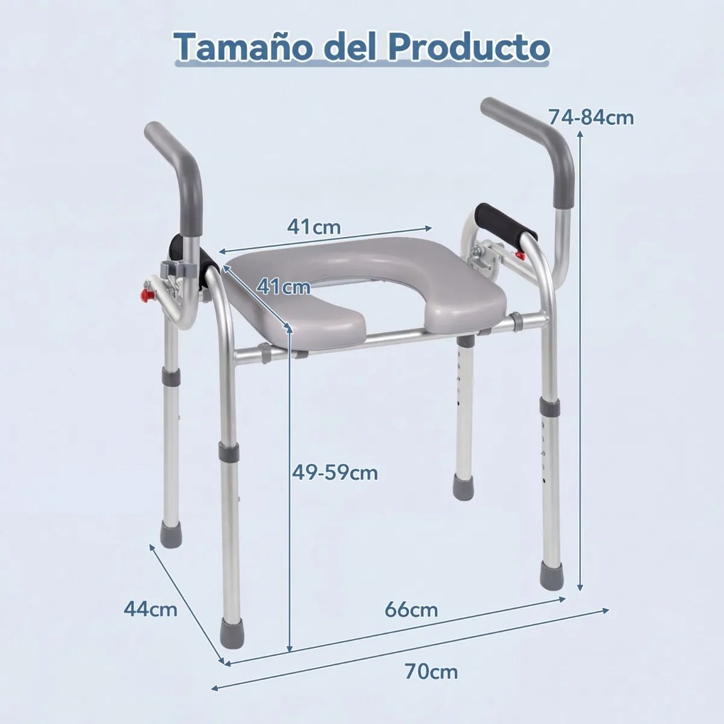 Assento elevatório para sanita para idosos com altura ajustável de 48,5 a 58,5 cm, estrutura metálica, para idosos, doentes e grávidas, capacidade de
