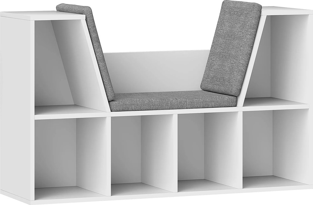 HOMCOM Estante com assento, 6 compartimentos, estofada, 105 x 30 x 63 cm, Branco | Aosom Portugal