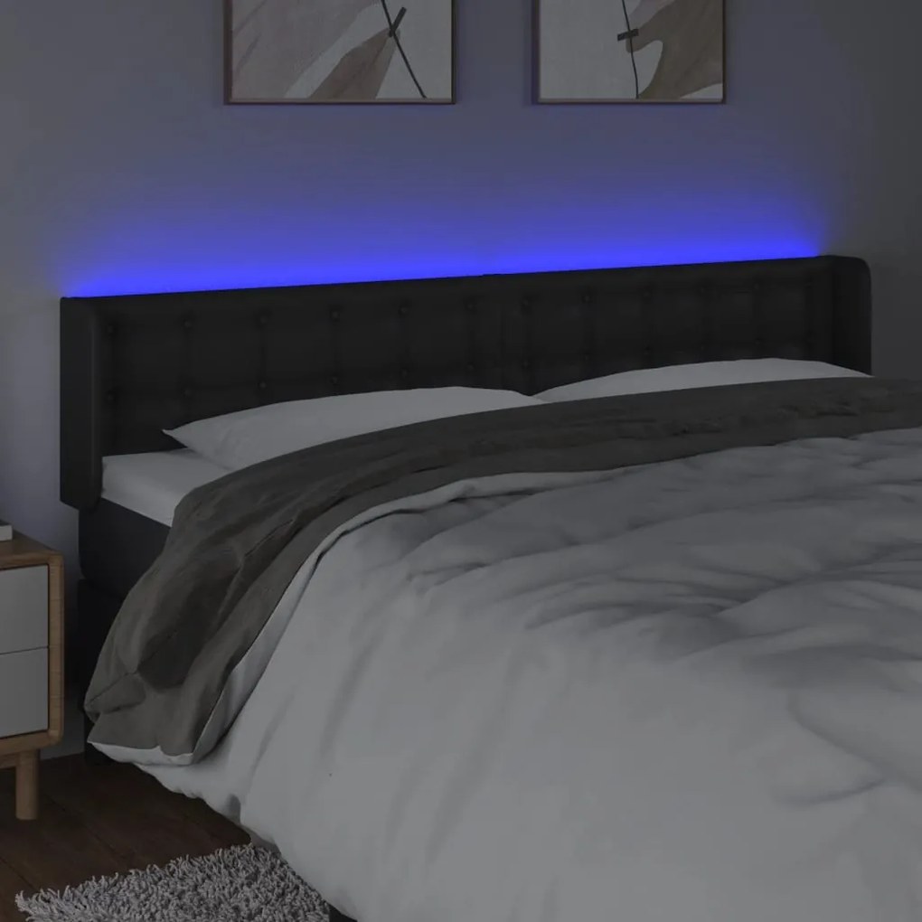 Cabeceira de cama c/ LED couro artificial 183x16x78/88 cm preto