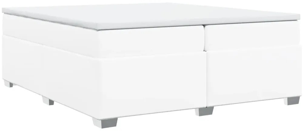 Cama com molas/colchão 200x200 cm couro artificial branco