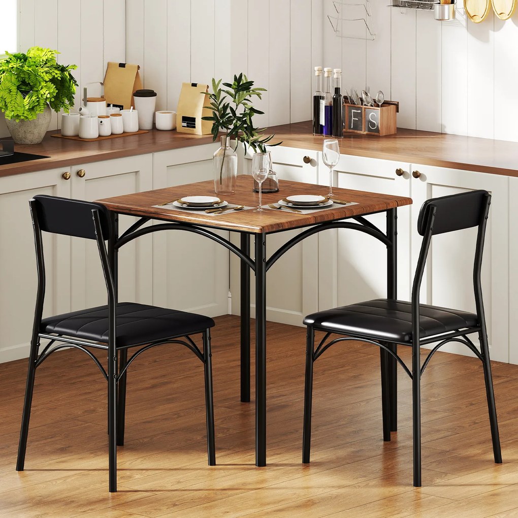 Conjunto de sala de jantar com mesa de jantar e 2 cadeiras com assentos almofadados