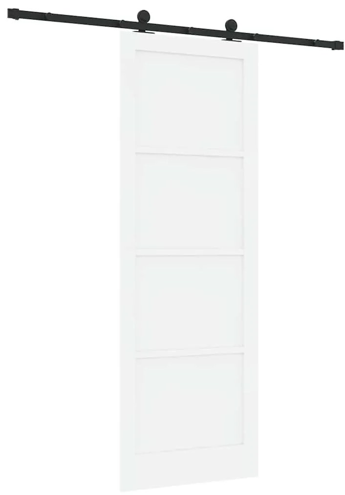 Porta de Correr com Conjunto de Hardware Branca 83x232 cm Madeira Sóli