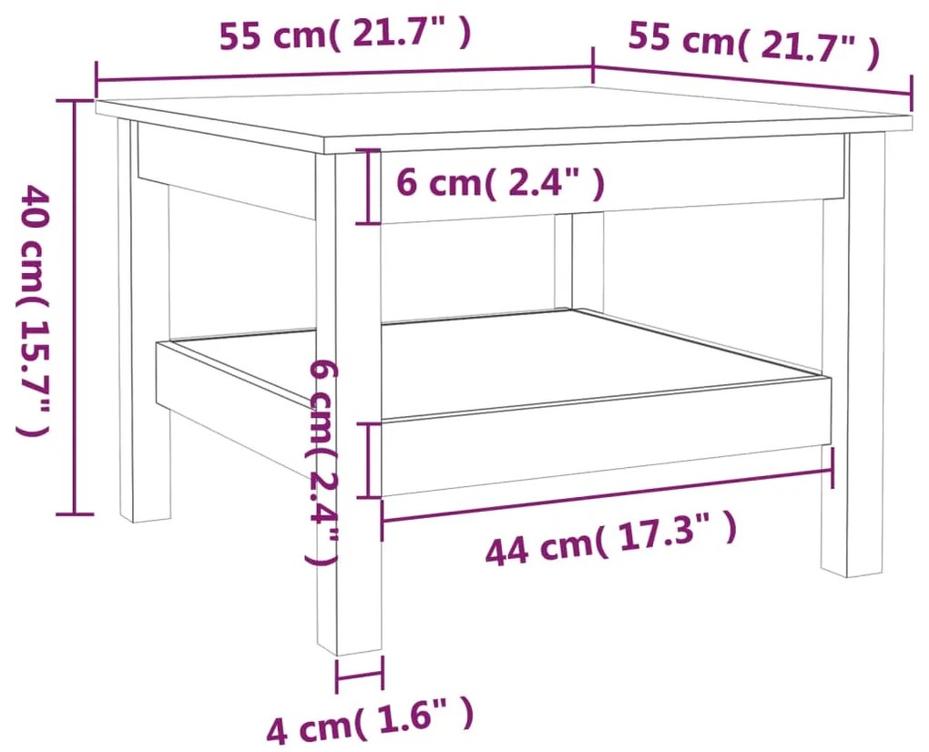 Mesa de centro 55x55x40 cm pinho maciço branco