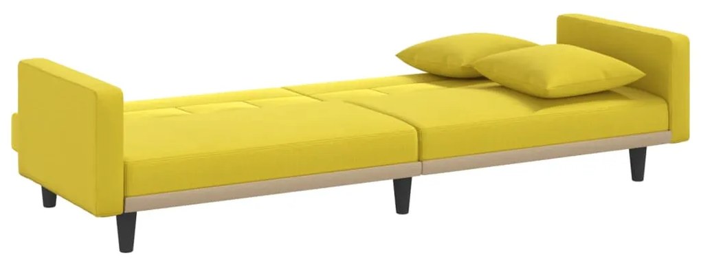 Sofá-cama com almofadões tecido amarelo-claro