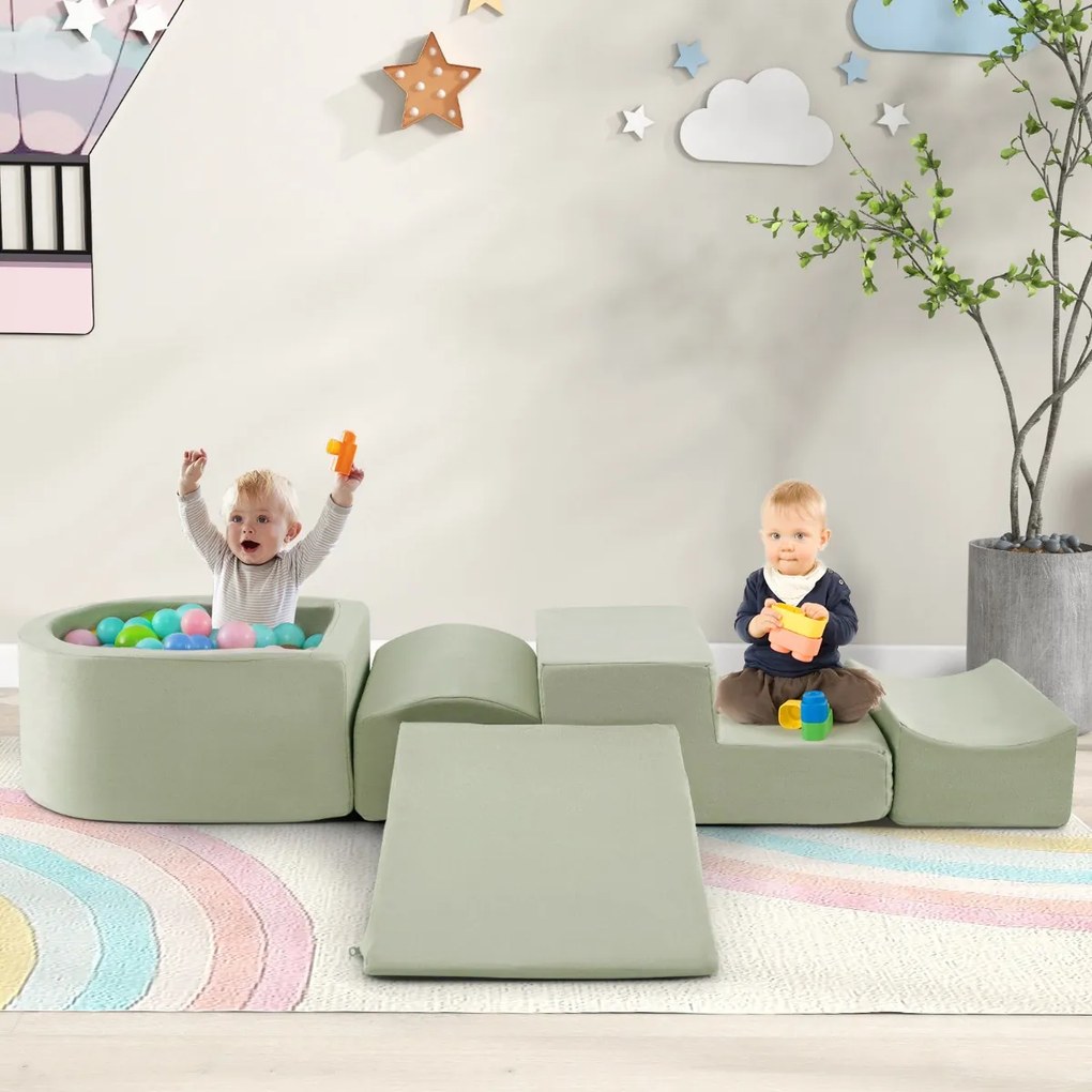 Conjunto de 5 peças para escalada para bebésr com piscina de bolinhas (NÃO INCLUIDAS) e capa lavável Verde
