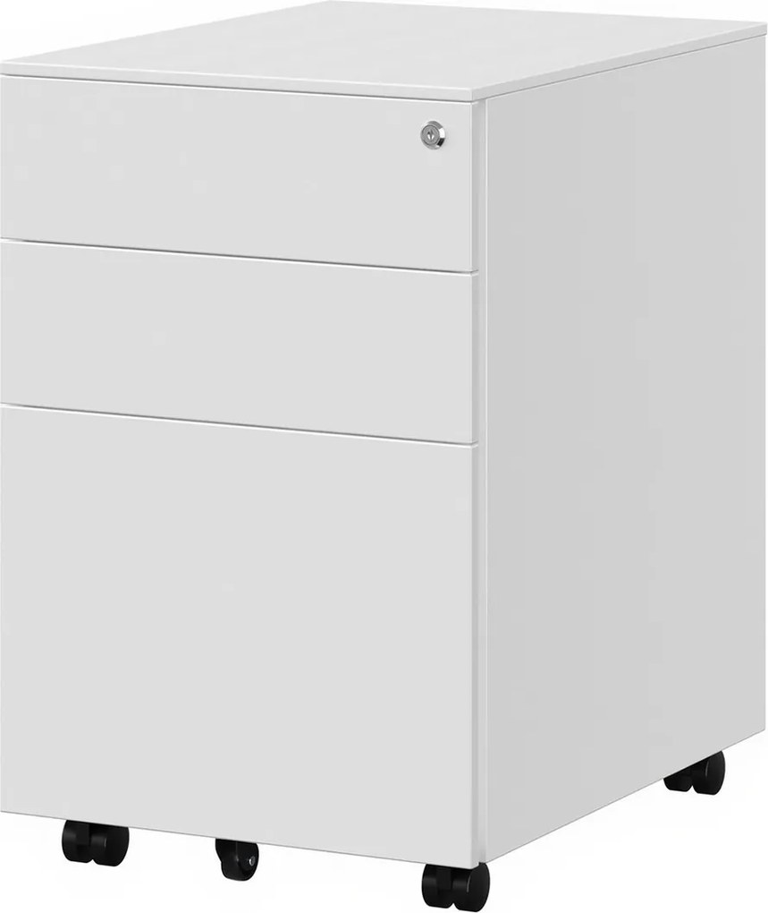 Bloco gavetas escritório com rodas 52 x 39 x 60 cm, com 3 gavetas branco