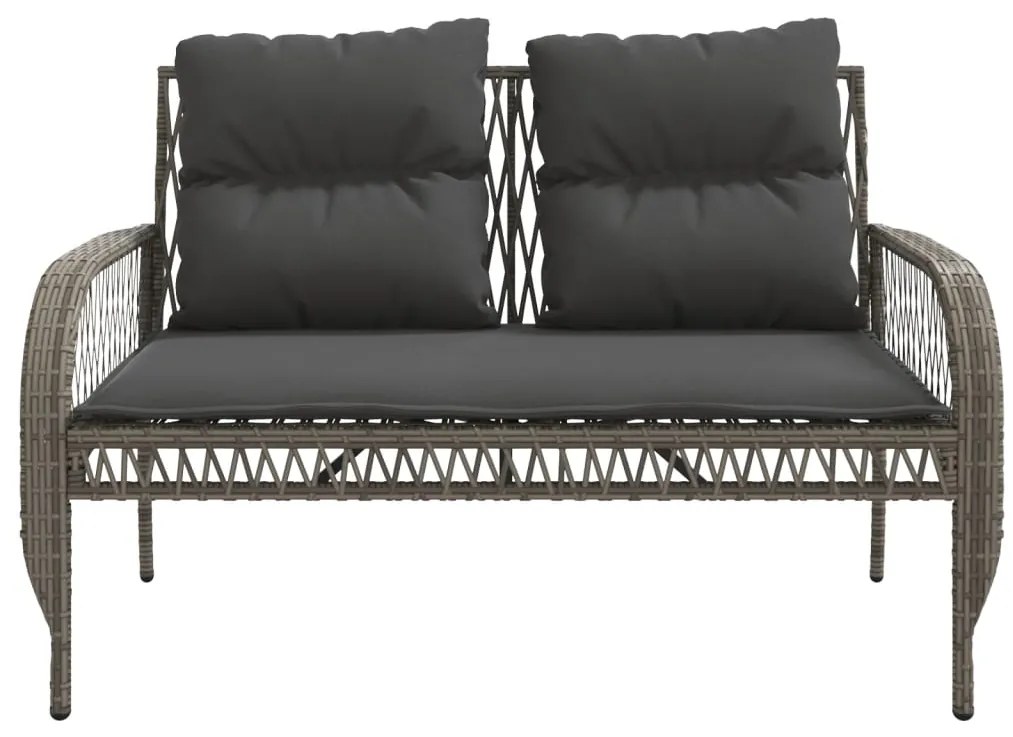 4 pcs conjunto sofás de jardim c/ almofadões vime PE cinzento