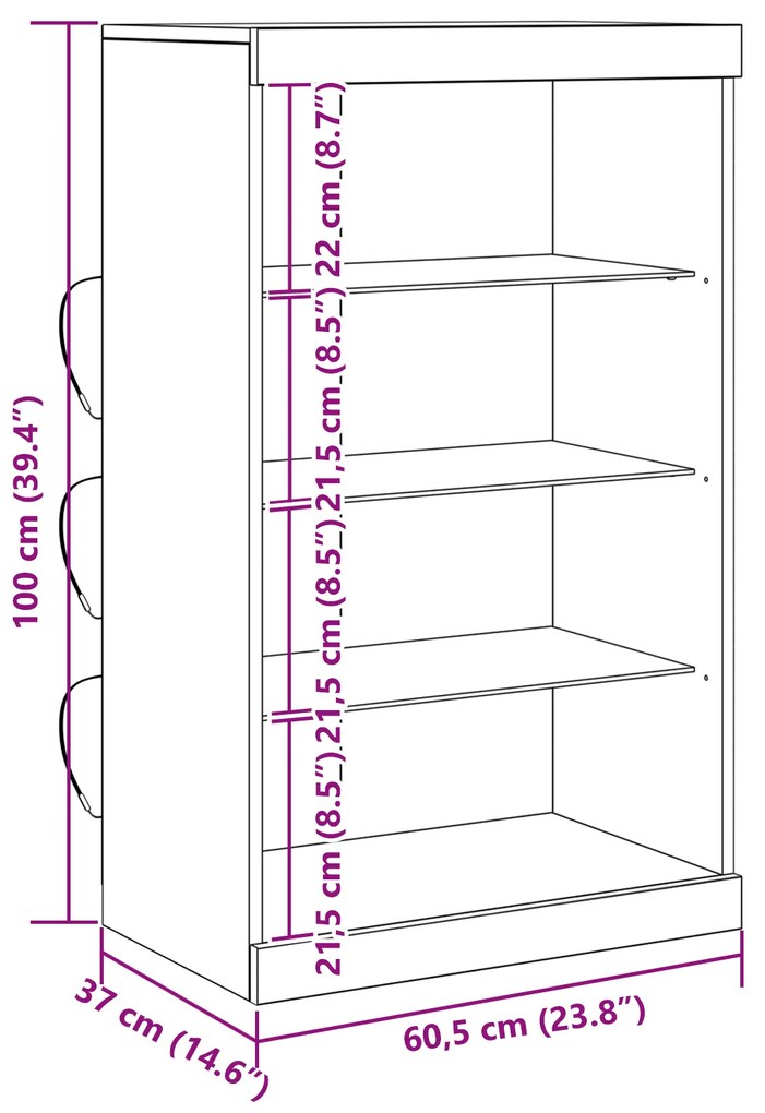 Sideboard vidaXL com luzes LED Carvalho Artesanal 60,5x37x100 cm