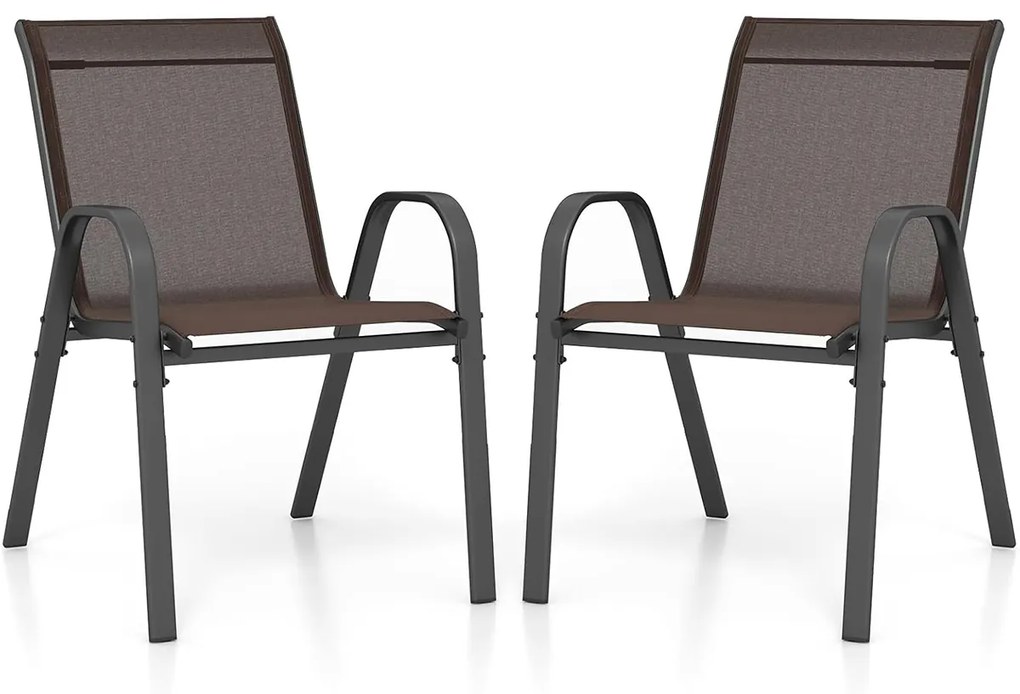 Conjunto de 2 cadeiras de jantar de jardim empilháveis Estrutura resistente ao tecido respirável Pátio exterior Praia 55 x 67 x 83 cm Castanho