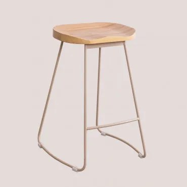 Pacote De 2 Bancos Altos Em Aço E Madeira De Olmo Neicol Crema Linho & ↑65 Cm - Sklum