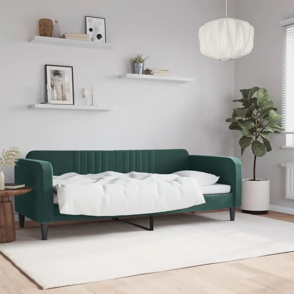 354081 vidaXL Sofá-cama 80x200 cm veludo verde-escuro