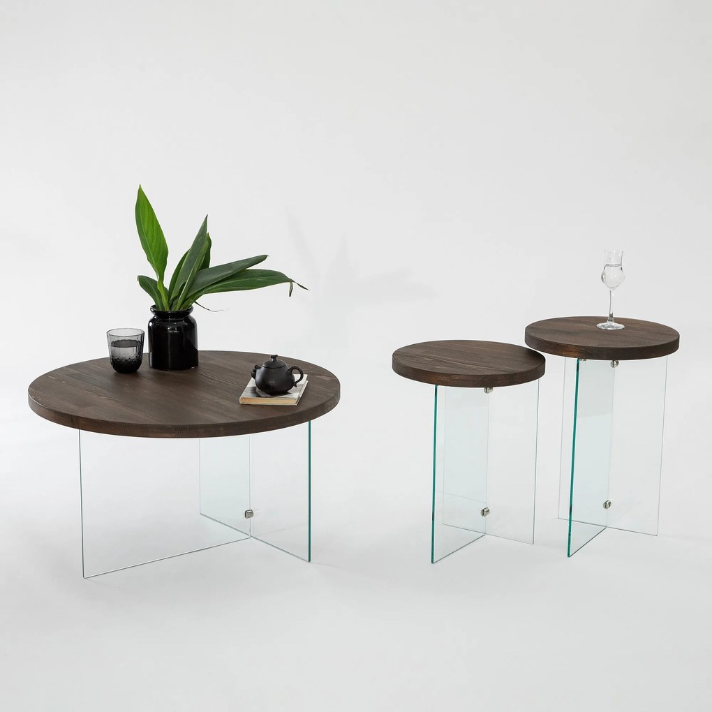 Mesa de Centro Serenity – Transparente / Nogueira – 70 cm x 40 cm