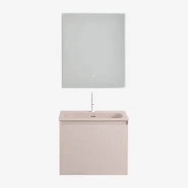Conjunto De Móveis De Banheiro Em Madeira Macrae Com Pia Integrada Crema Linho & Led Retangular E Anti-embaciamento 60x70 Cm Riben - Sklum