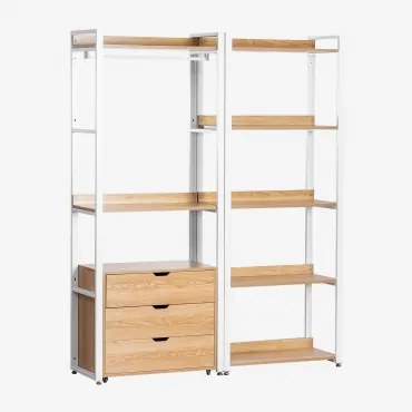 Armário Modular Aberto De 2 Peças Com Gavetas, Estante Em Aço E Mdf Ariaster Natural - Sklum