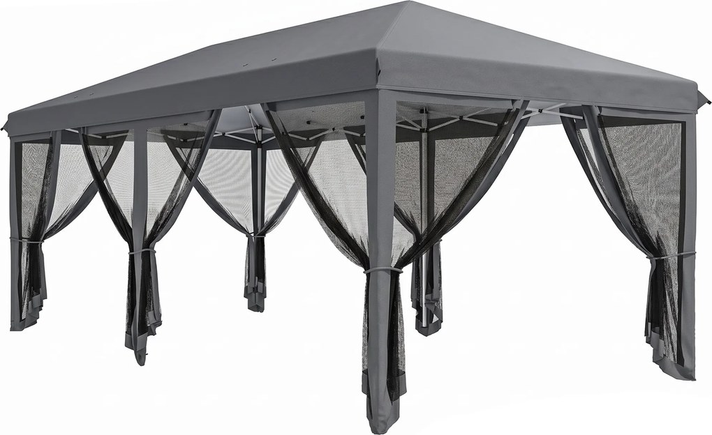 Outsunny Tenda Dobrável 585x295x270 cm Tenda de Jardim com 6 Mosquiteiros Bolsa de Transporte e Estrutura de Aço Cinza | AOSOM Portugal