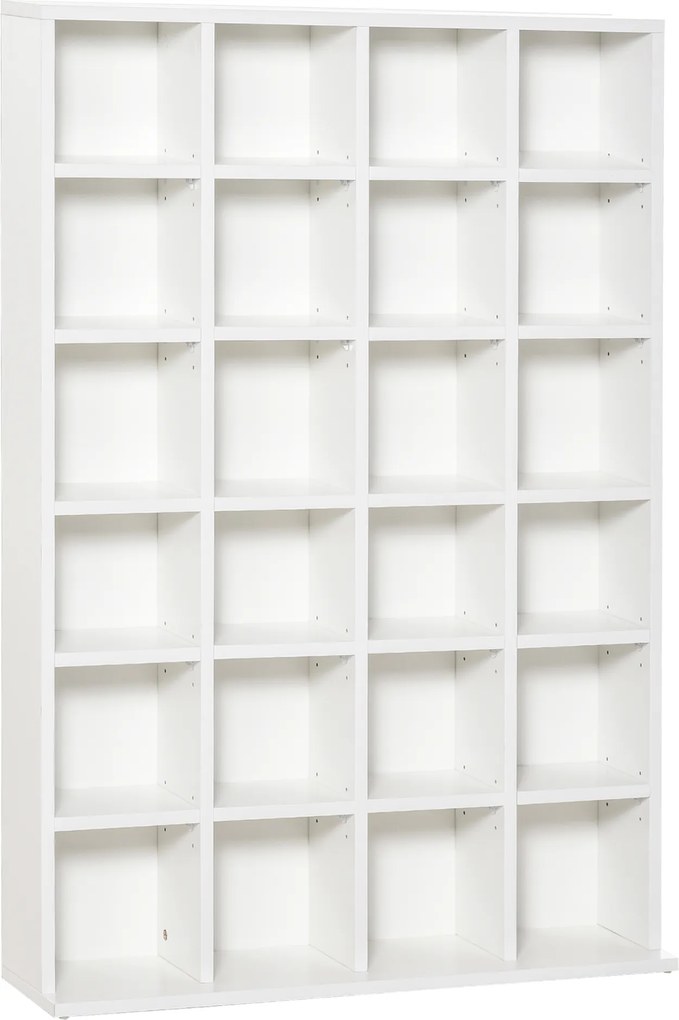 HOMCOM Estante para 456 CDs/336 DVDs, Móvel de Arrumação em Madeira com Prateleiras Ajustáveis, Branco, 89x20x130,5 cm | Aosom Portugal