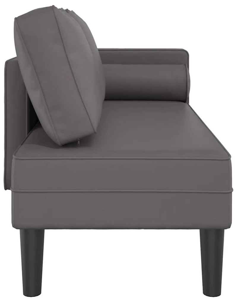 Chaise longue com almofadões couro artificial cinzento