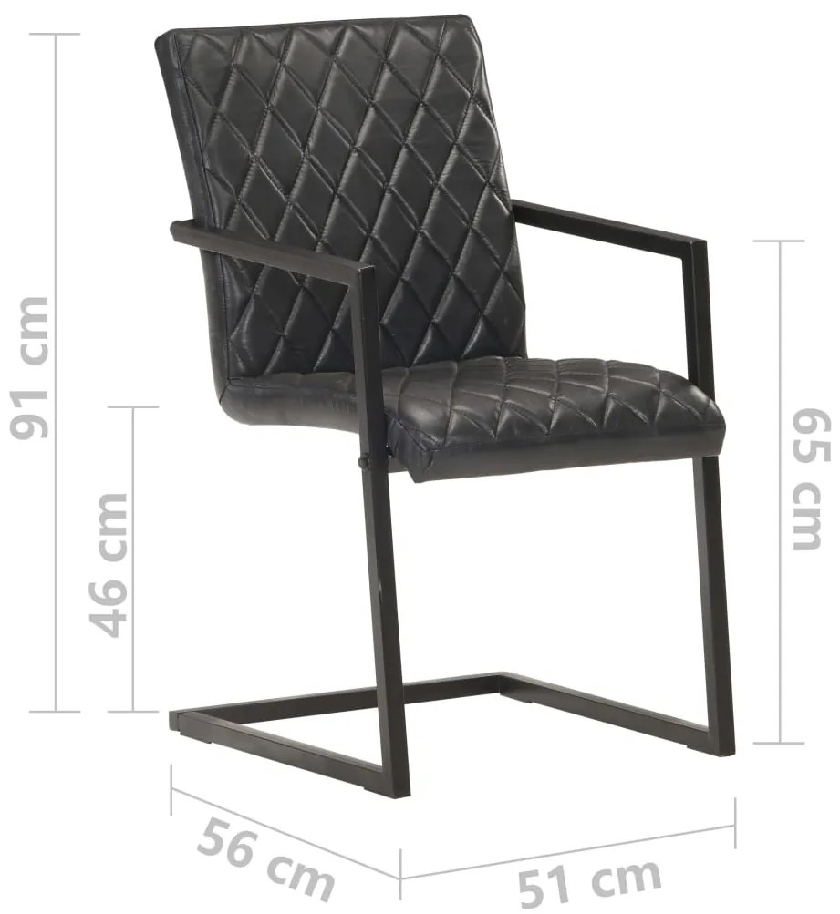 Cadeiras de jantar cantilever 2 pcs couro genuíno preto