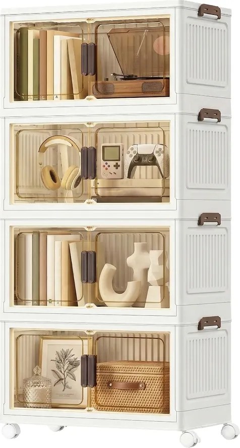 Caixas com tampa Organizador com rodas 32,5 x 60 x 120 cm, 4 níveis, Branco