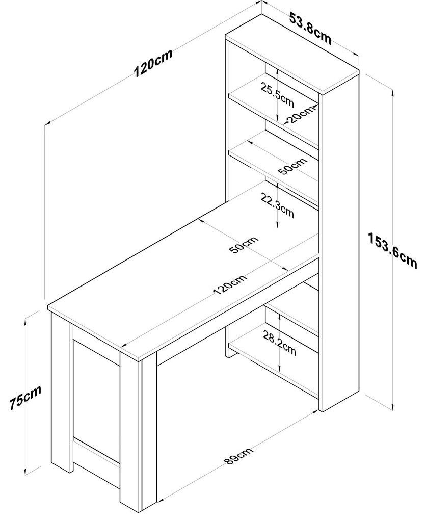 Secretária de Estudo HA106 – Branco Nogueira – 120x153,6x53,8 cm