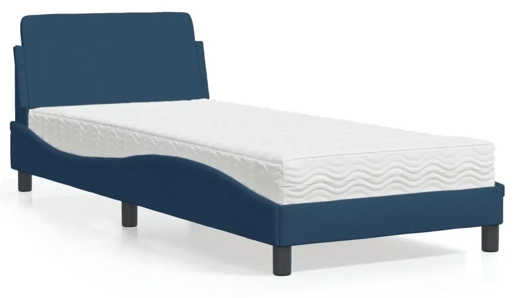 Cama com colchão 90x200 cm tecido azul