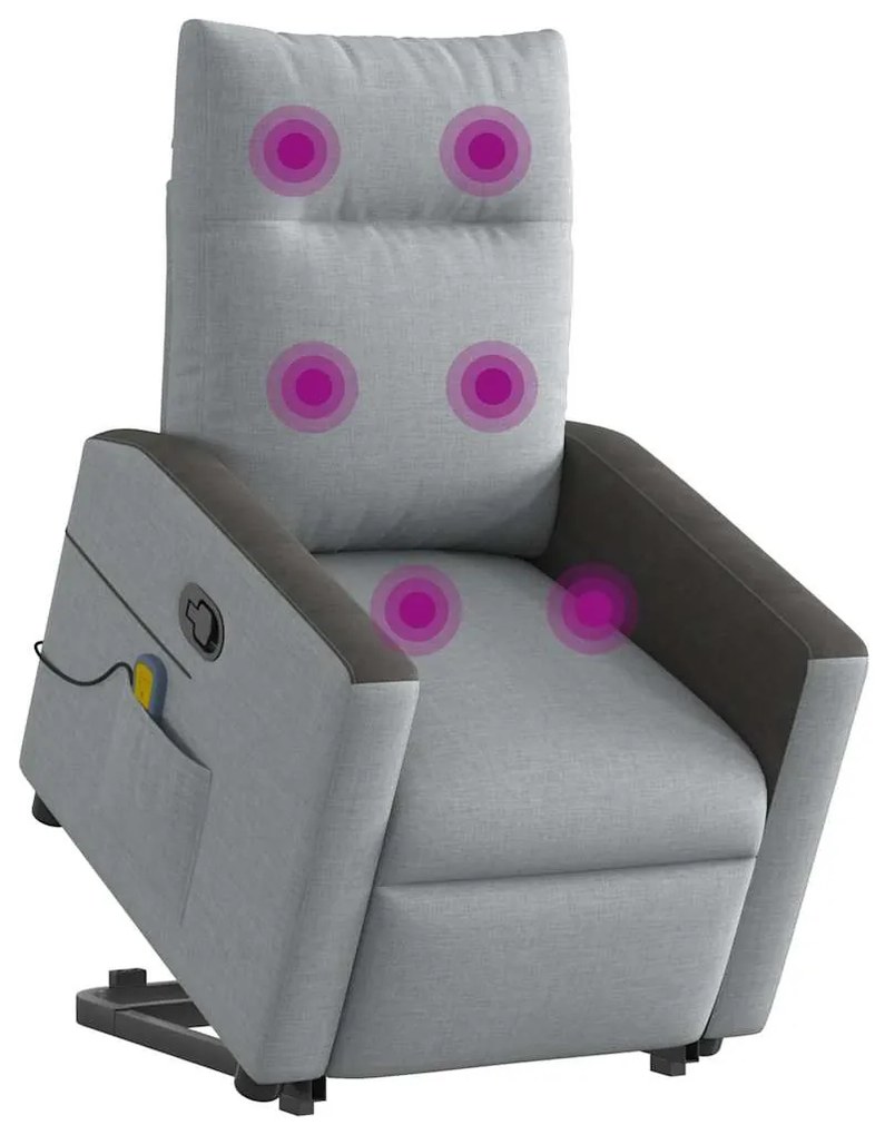 Poltrona reclinável massagens tecido cinzento-claro