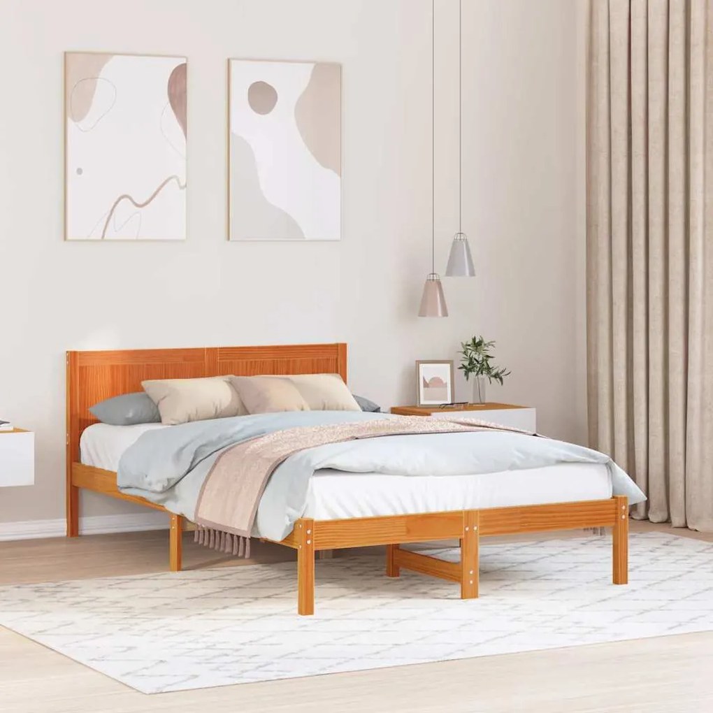 vidaXL Estrutura de Cama de Madeira de Pinho Encerada Castanho