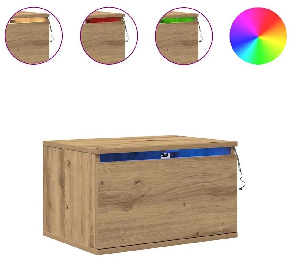 Mesa de cabeceira vidaXL com LED em Carvalho Artisan 50x36x30 cm