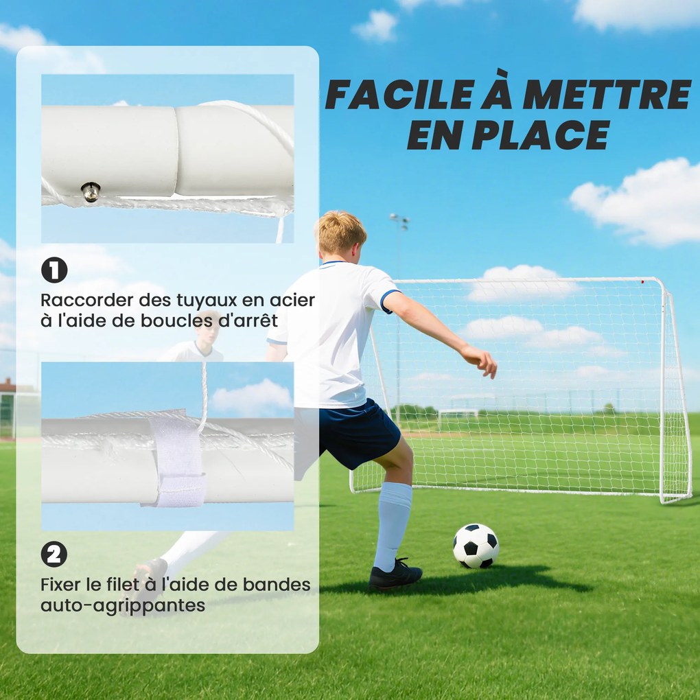 Baliza de futebol - baliza de treino - dim. 301 x 120 x 200 cm - estrutura metálica com revestimento epóxi e rede em PE - estacas incluídas - branca