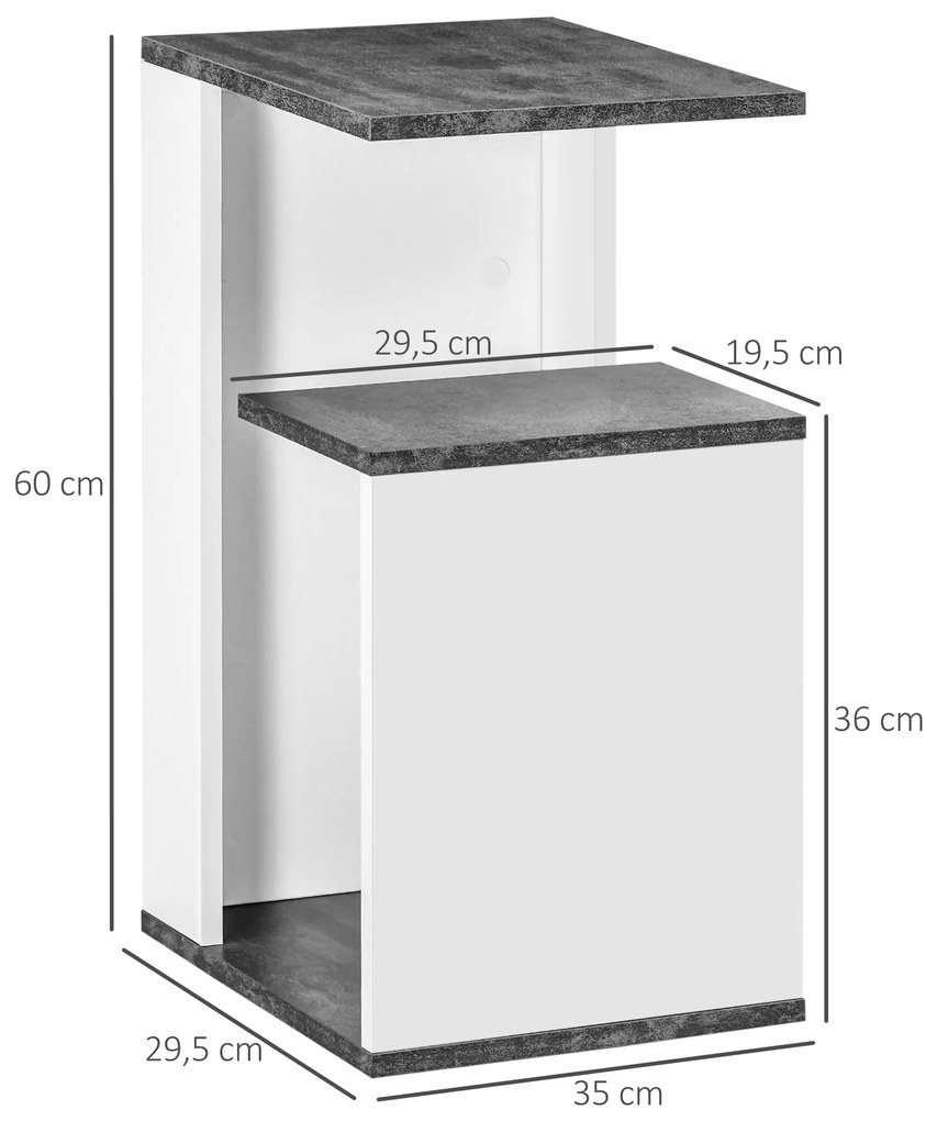 HOMCOM Mesinha de Cabeceira Mesa Auxiliar com 2 Prateleiras de Armazenamento para Dormitório Sala de Estar Estilo Moderno 35x29,5x60cm Cinza e Branco