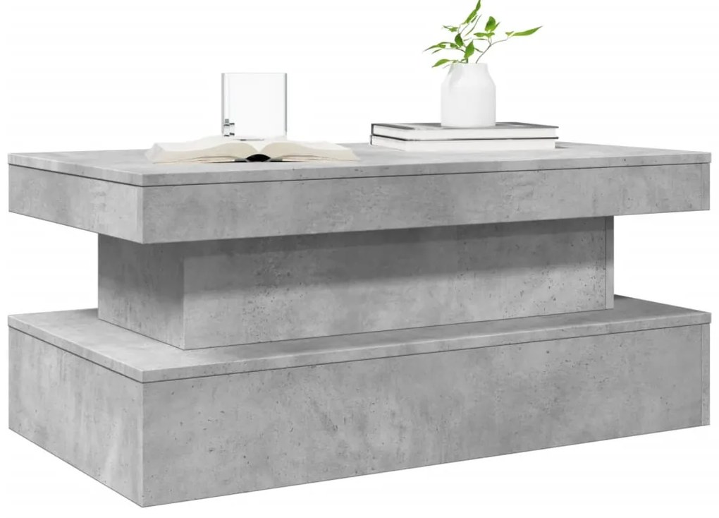 Mesa de centro com luzes LED 90x50x40 cm cinzento cimento