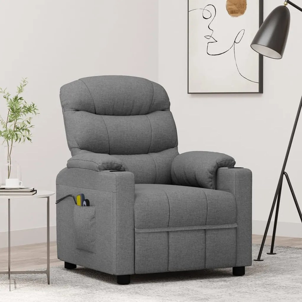 3143503 vidaXL Poltrona de massagens elétrica tecido cinzento-claro