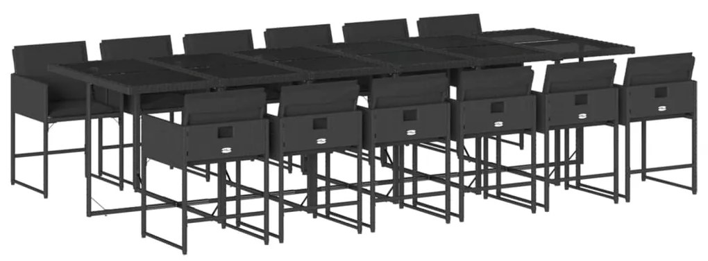 vidaXL 13 pcs conjunto de jantar p/jardim com almofadões vime PE preto