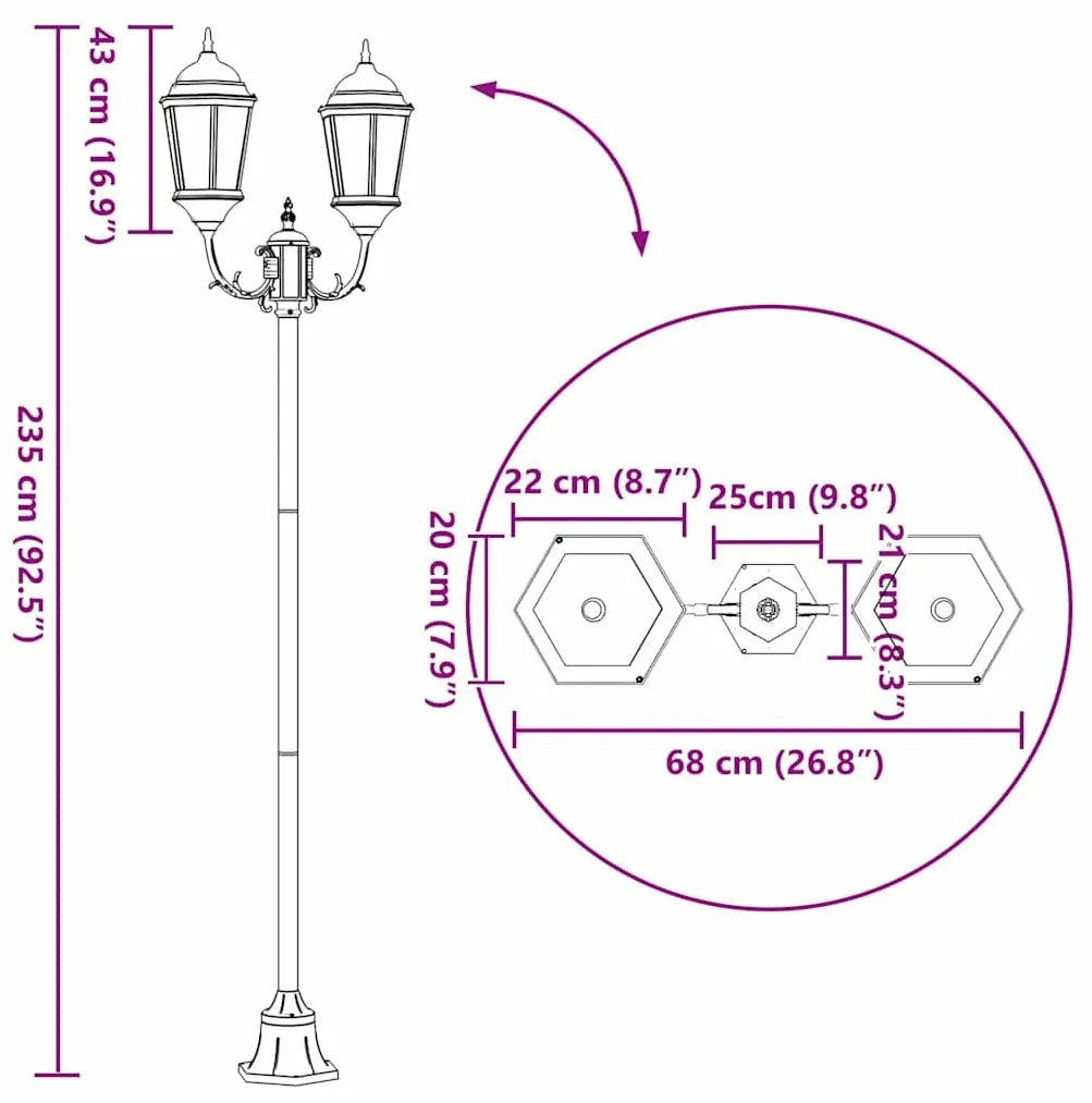 Poste de Luz de Jardim vidaXL 2-Lâmpada E27 Verde 220 cm Alumínio