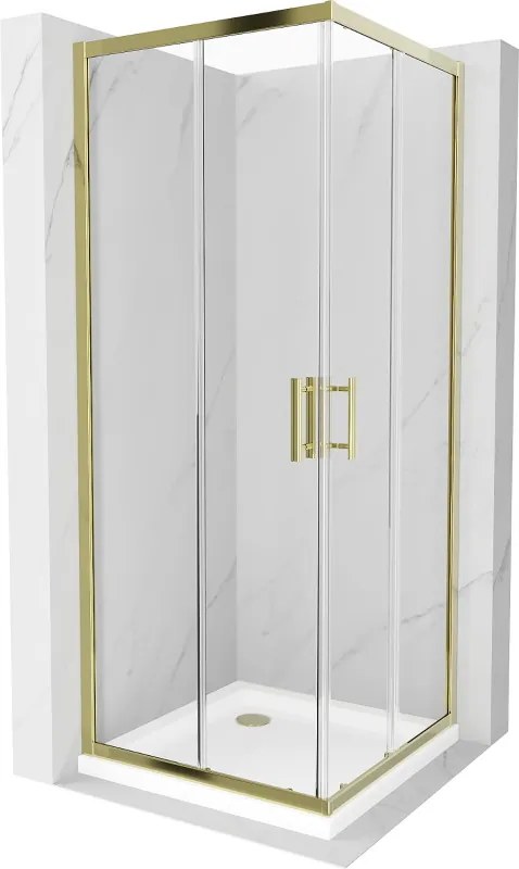 Mexen Rio cabine de duche quadrada 90 x 90 cm, transparente, dourada + base de duche Flat, branco - 860-090-090-50-00-4010G