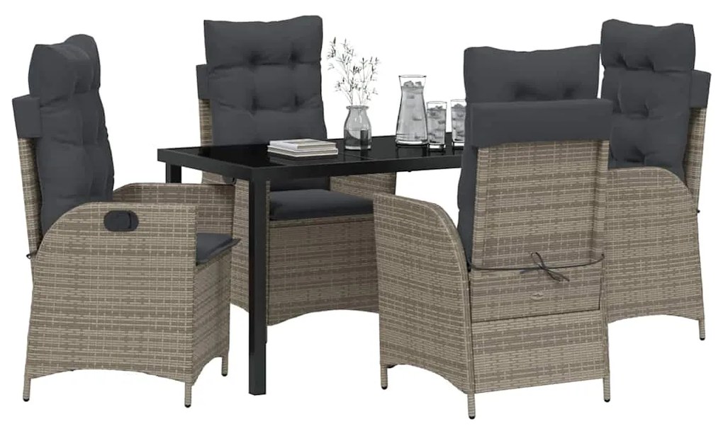 Conjunto de Jantar de Jardim com 5 Peças e Almofadas Cinza em Rattan P