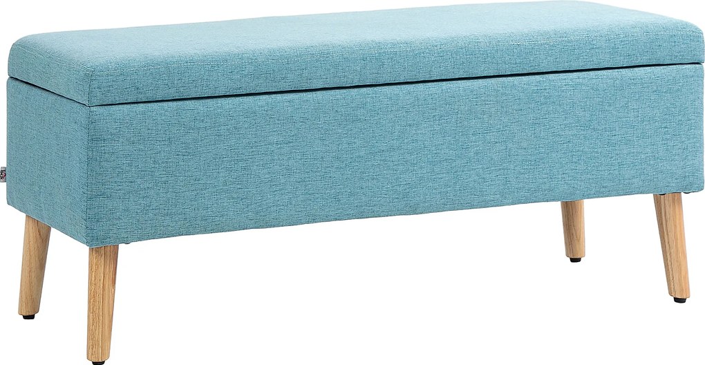HOMCOM Banco com arrumação, até 220 kg, aparência de linho, 110x39x45cm, Azul | Aosom Portugal
