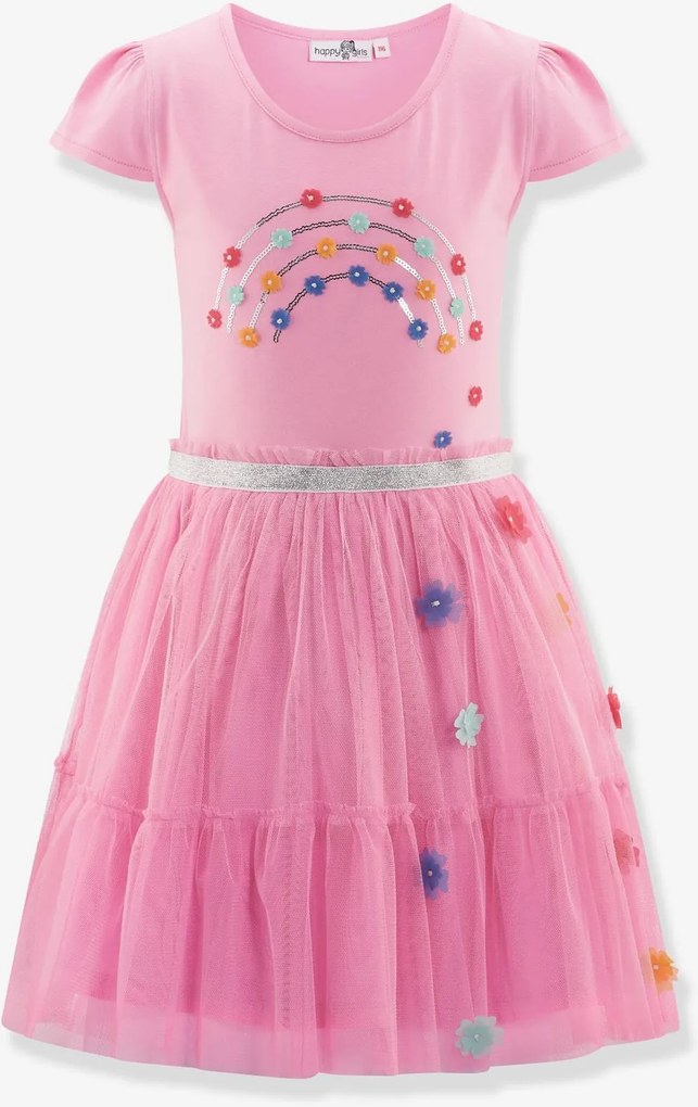 Vestido com flores e saia de tule para menina Happy Girls rosa-bombom