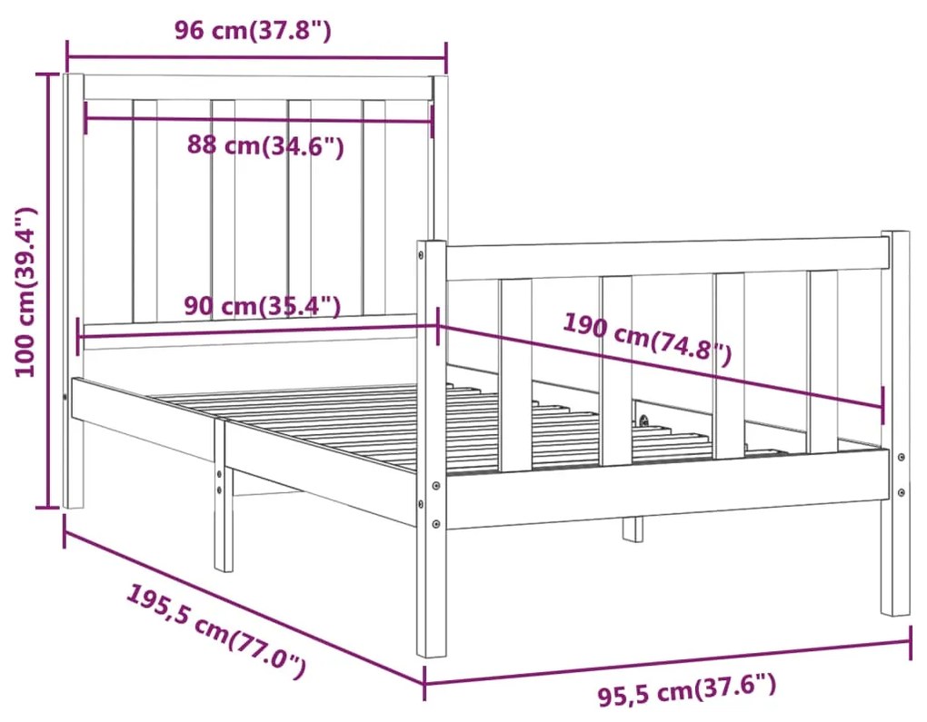 Estrutura de cama solteiro 90x190 cm madeira maciça