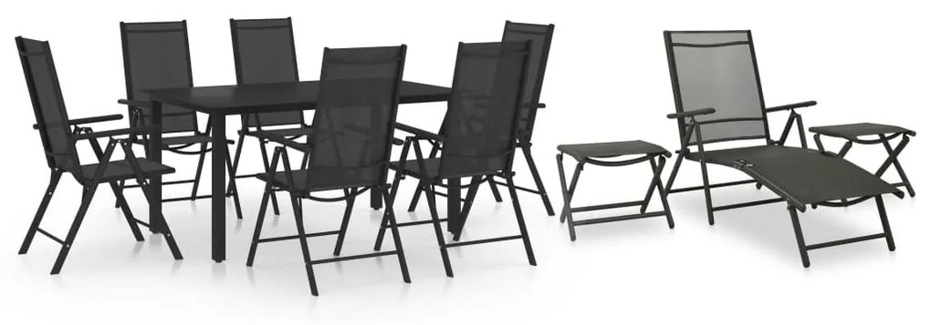 vidaXL 10 pcs conjunto de jantar para jardim preto e antracite