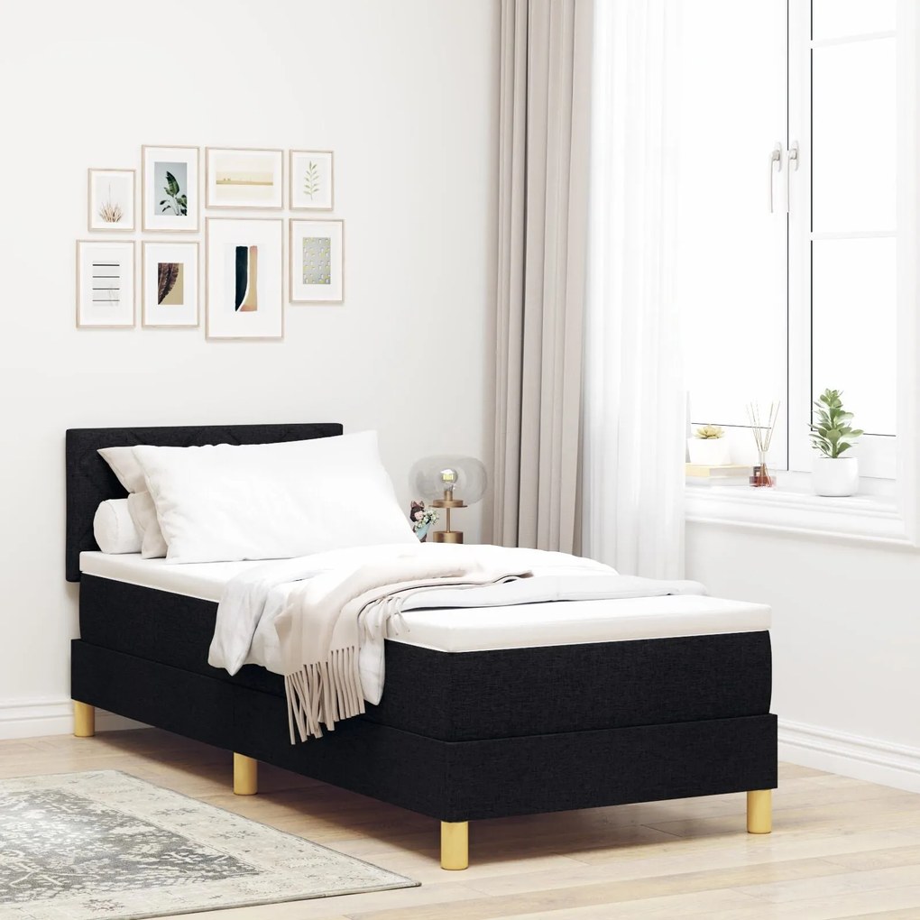 Cama Box Spring com Colchão Preto 80x200 cm Tecido